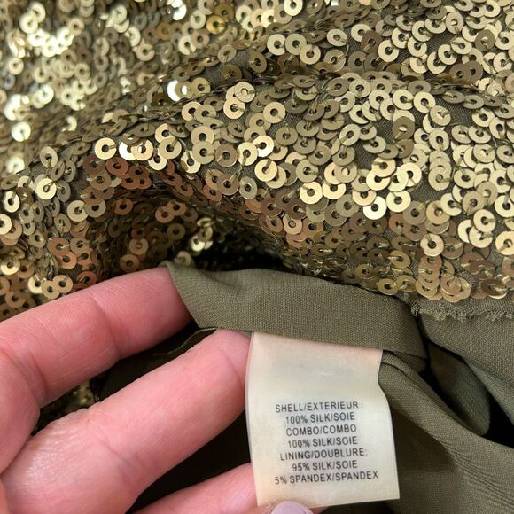 Alice & Olivia Gold Olive Sequin Silk Sparkly Mini Tank Party Dress Sleeveless 2 - Picture 7 of 16